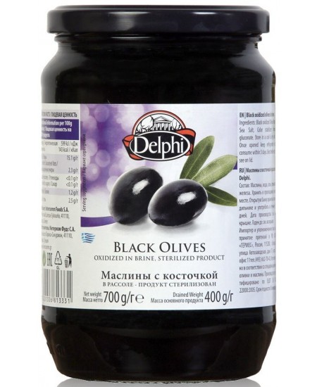 Delphi Маслины с косточкой в рассоле в стекле 700г