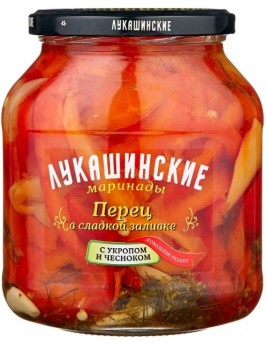 Перец в сладкой заливке Лукашинские с перцем и чесноком 670г. Продаётся упаковками 6-банок. 