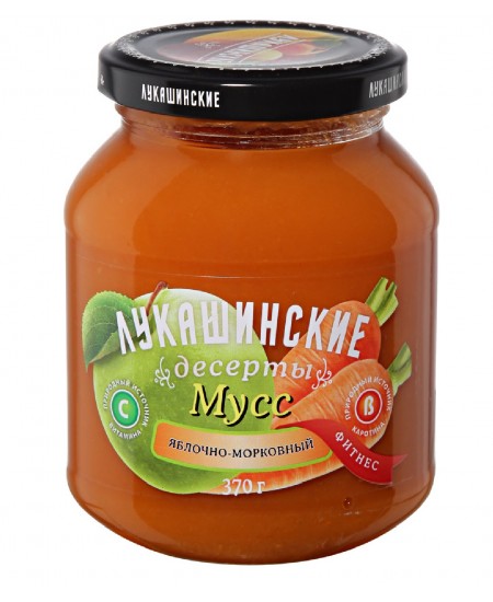 Мусс Лукашинские Яблочно-морковный фитнес 370 г Продаётся упаковками 6-банок. 