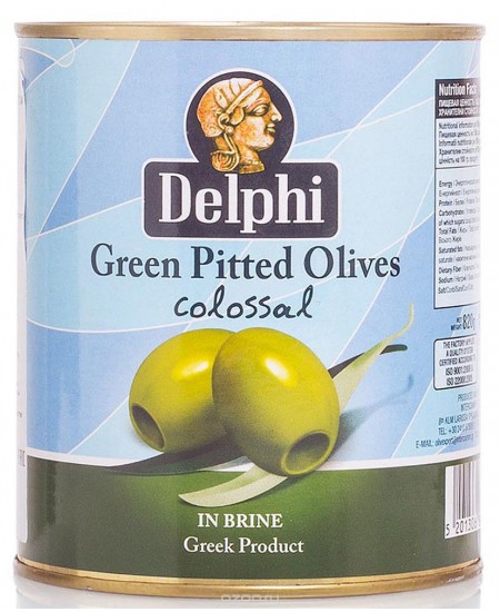 Delphi Оливки без косточки в рассоле Colossal 121-140, 820 г