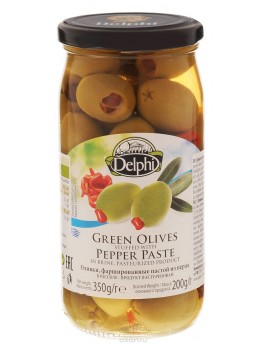 Delphi Оливки фаршированные пастой из перца в рассоле, 350 г