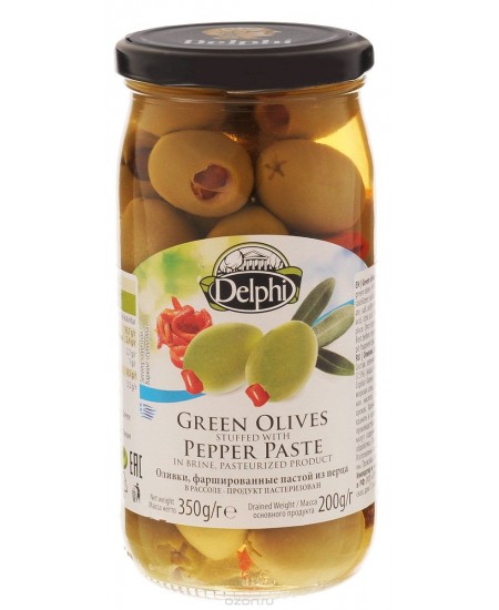 Delphi Оливки фаршированные пастой из перца в рассоле, 350 г