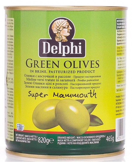 Delphi Оливки с костью в рассоле Colossal 121-140, 820 г