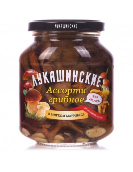 Грибочки Лукашинские Ассорти в мягком маринаде 340гр Продаётся упаковками 6-банок. 
