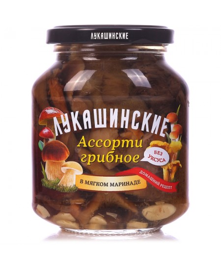 Грибочки Лукашинские Ассорти в мягком маринаде 340гр Продаётся упаковками 6-банок. 