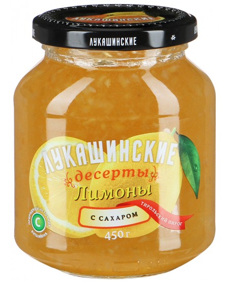 Лимоны Лукашинские десерты с сахаром Тирольский пирог 450г. Продаётся упаковками 6-банок. 
