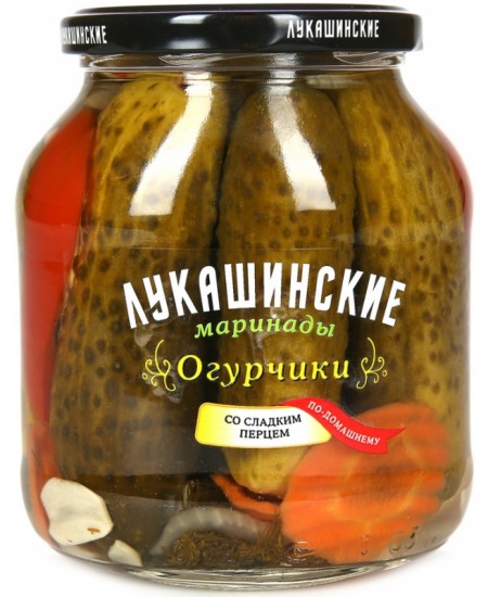 Огурчики маринованные  Лукашинские со сладким перцем 670гр. Продаётся упаковками 8-банок. 