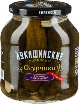 Огурчики Лукашинские с хреном и смородиной по-деревенски 670гр. Продаётся упаковками 6-банок. 