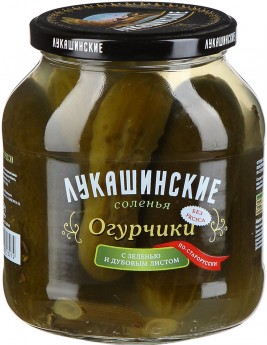 Огурчики солёные  Лукашинские по-старорусски с дубовым листом 670гр. Продаётся упаковками 6-банок. 