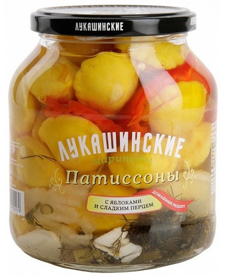 Патисоны Лукашинские с яблоком и сладким перцем 670гр. Продаётся упаковками 6-банок. 