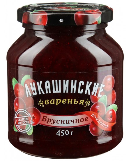Варенье Лукашинские брусничное, 450г Продаётся упаковками 6-банок.